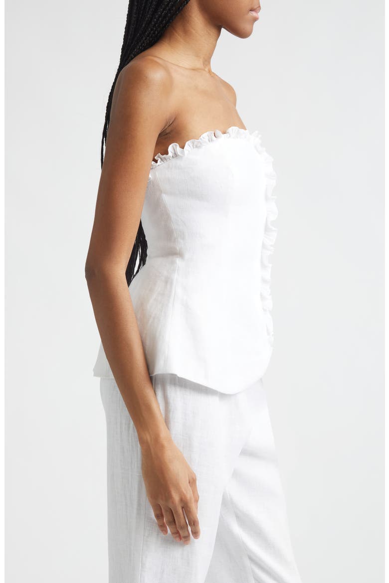 Florence Strapless Ruffle Trim Linen Peplum Top, Alternate, color, IVORY