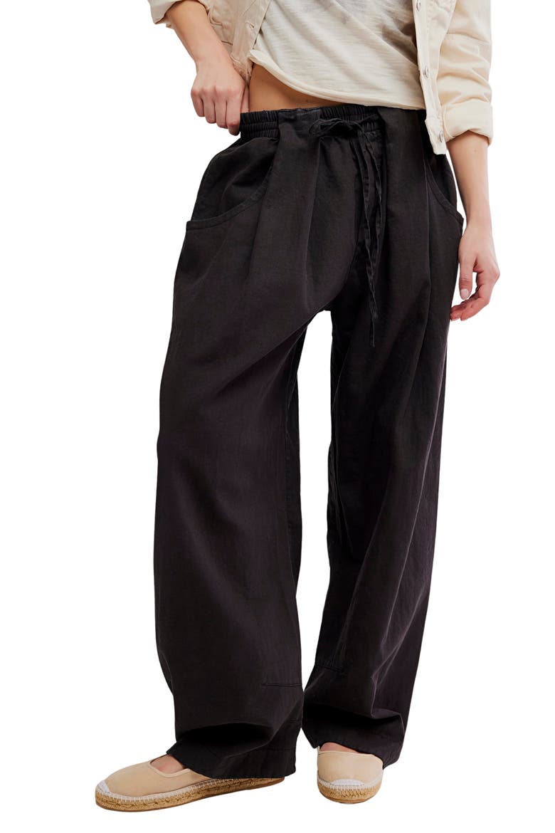 Chambers Drawstring Linen & Cotton Pants, Main, color, BLACK
