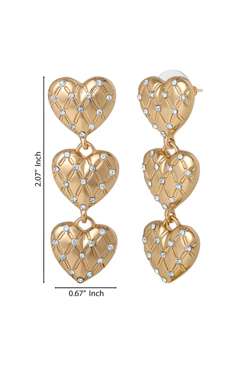 Triple Heart Drop Earrings, Alternate, color, Gold Tone