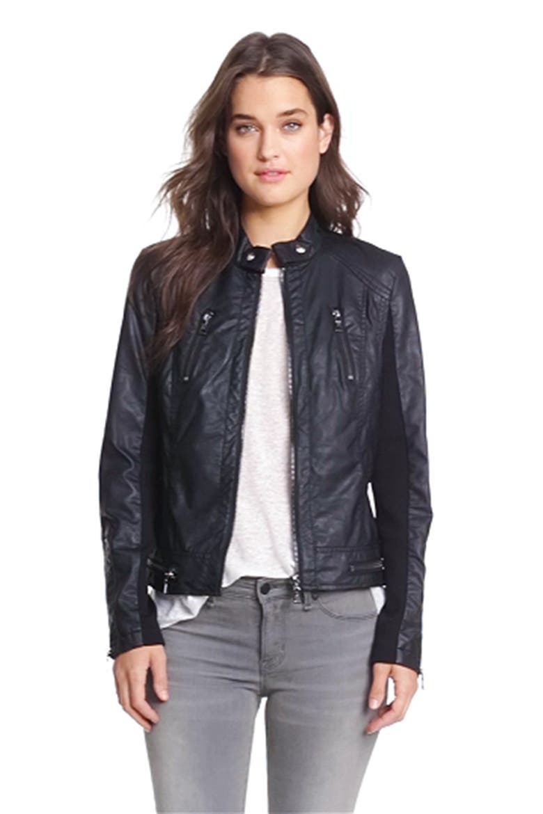 Faux Leather Moto Jacket, Alternate, color, BLACK