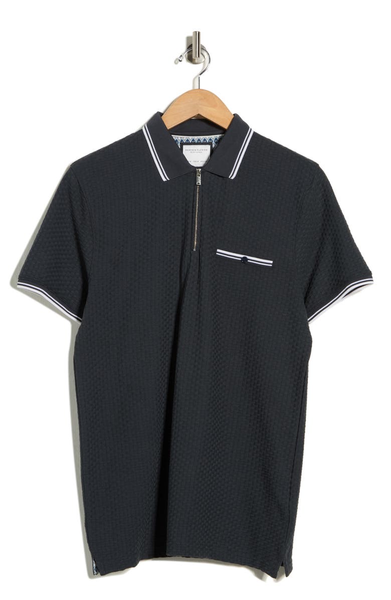 DENIM AND FLOWER Tipped Quarter Zip Polo, Main, color, Dark Denim