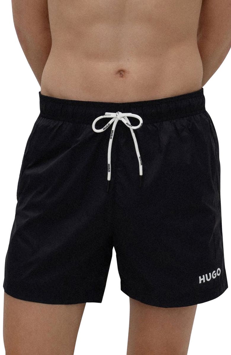 BOSS Haiti Recycled Polyamide Swim Trunks, Main, color, Black