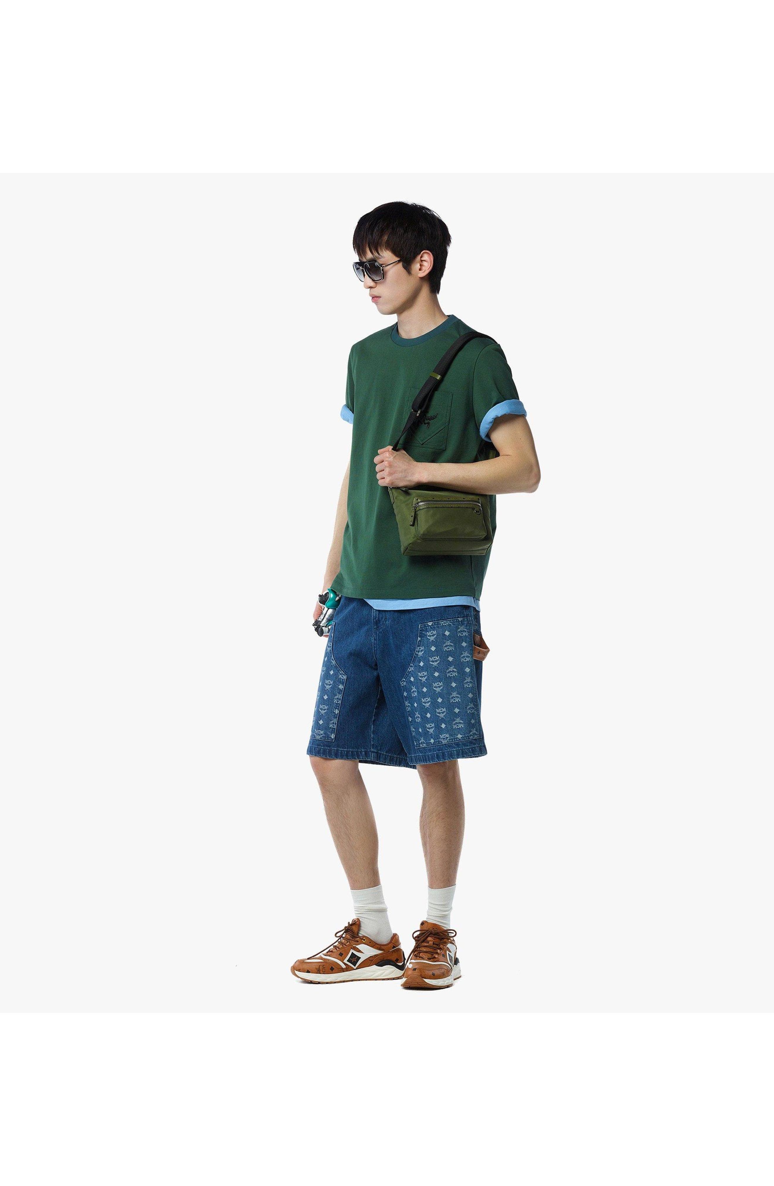 MCM Aren Crossbody in ECONYLÂ<sup>®</sup> and Leather, Alternate, color, Khaki Moss