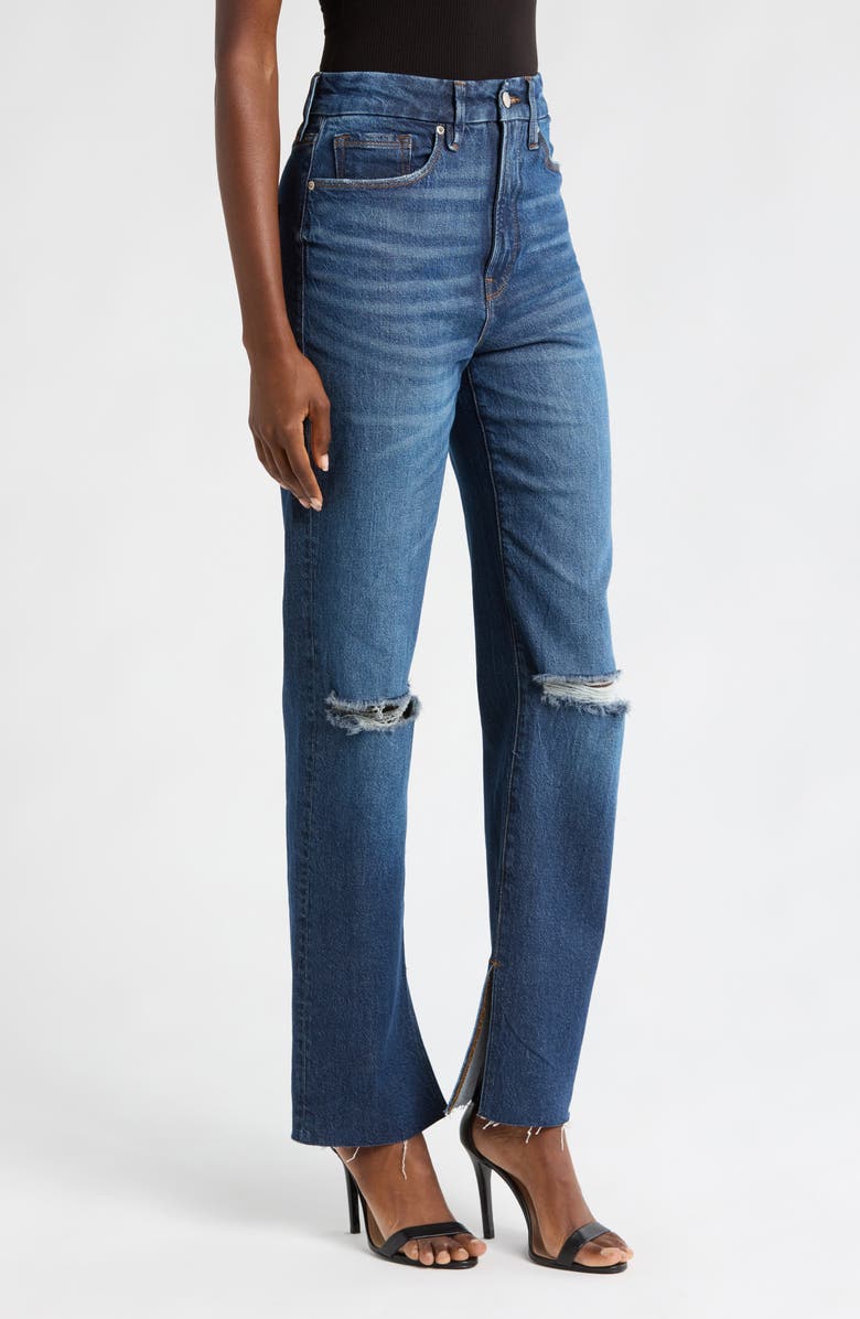 Good American Good Boy Split Hem High Waist Straight Leg Jeans, Alternate, color, Indigo705