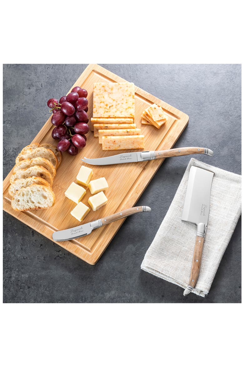 Connoisseur Laguiole Cheese Knife Set and Bamboo Cheese Board 4-Piece Set, Alternate, color, OLIVE WOOD