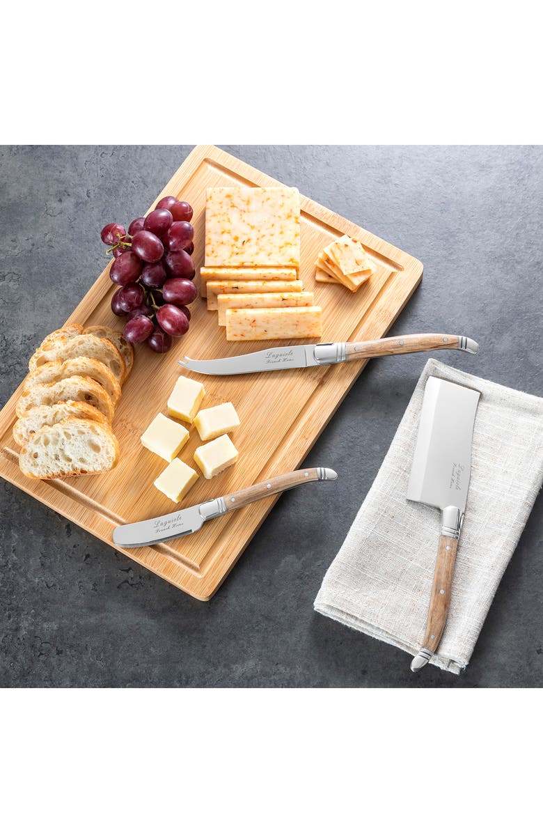 FRENCH HOME Connoisseur Laguiole Cheese Knife Set and Bamboo Cheese Board 4-Piece Set, Alternate, color, Olive Wood