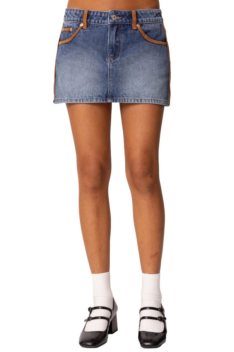 Vera Suede Trim Denim Miniskirt, Main, color, BLUE