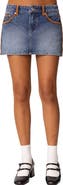 EDIKTED Vera Suede Trim Denim Miniskirt
