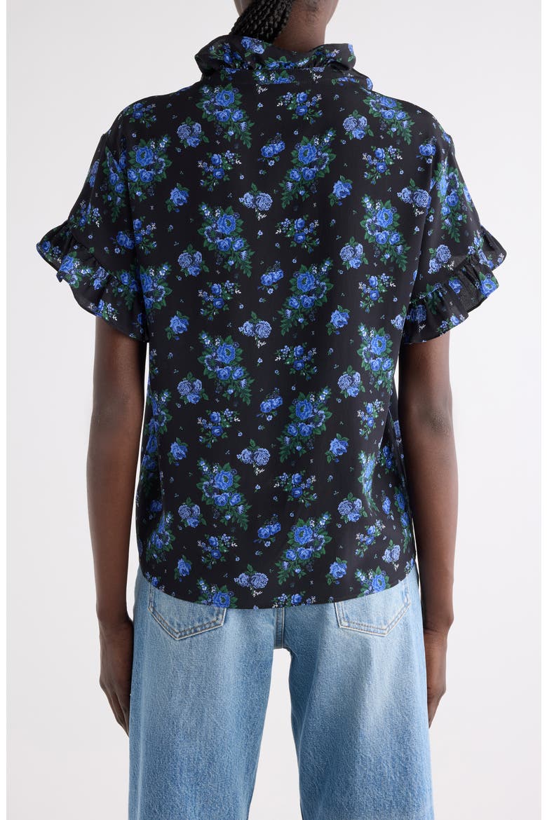 Folk Print Silk Crêpe de Chine Top, Alternate, color, BLACK - BLUE