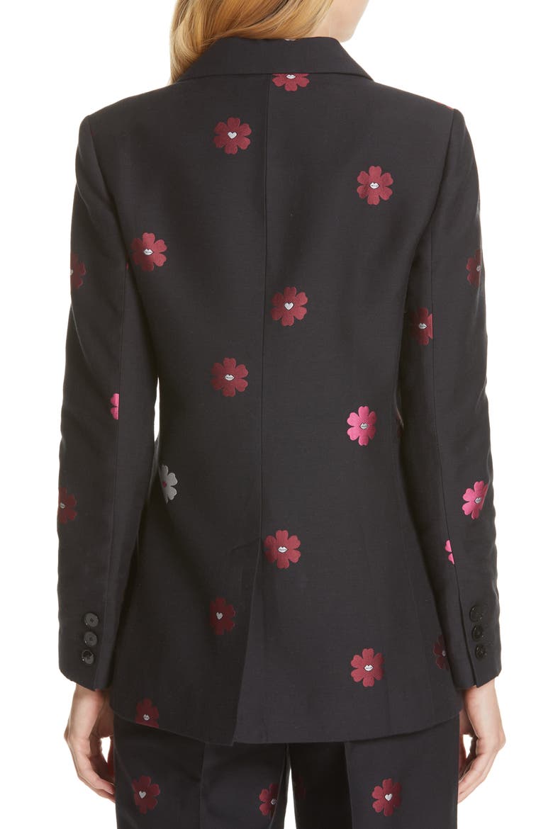 floral kiss jacquard blazer, Alternate, color, BLACK