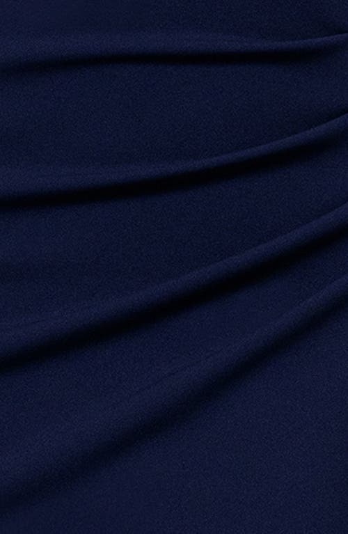 Xscape Evenings Floral Appliqué Long Sleeve Gown In Navy