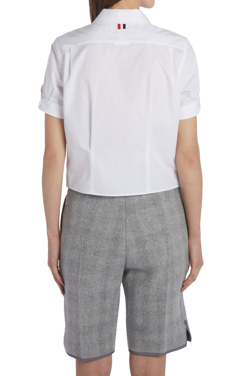 Thom Browne Pleated Cotton Poplin Button-Up Blouse, Alternate, color, White