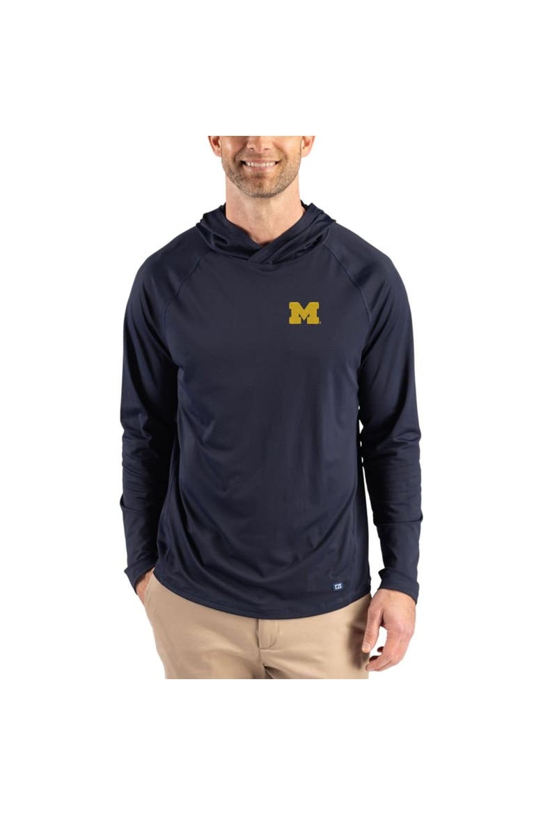 Men's Cutter & Buck Navy Michigan Wolverines Prospect Recycled Featherlight Stretch Hoodie, Main, color, Navy