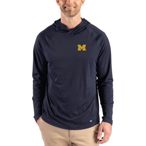 Men's Cutter & Buck Navy Michigan Wolverines Prospect Recycled Featherlight Stretch Hoodie