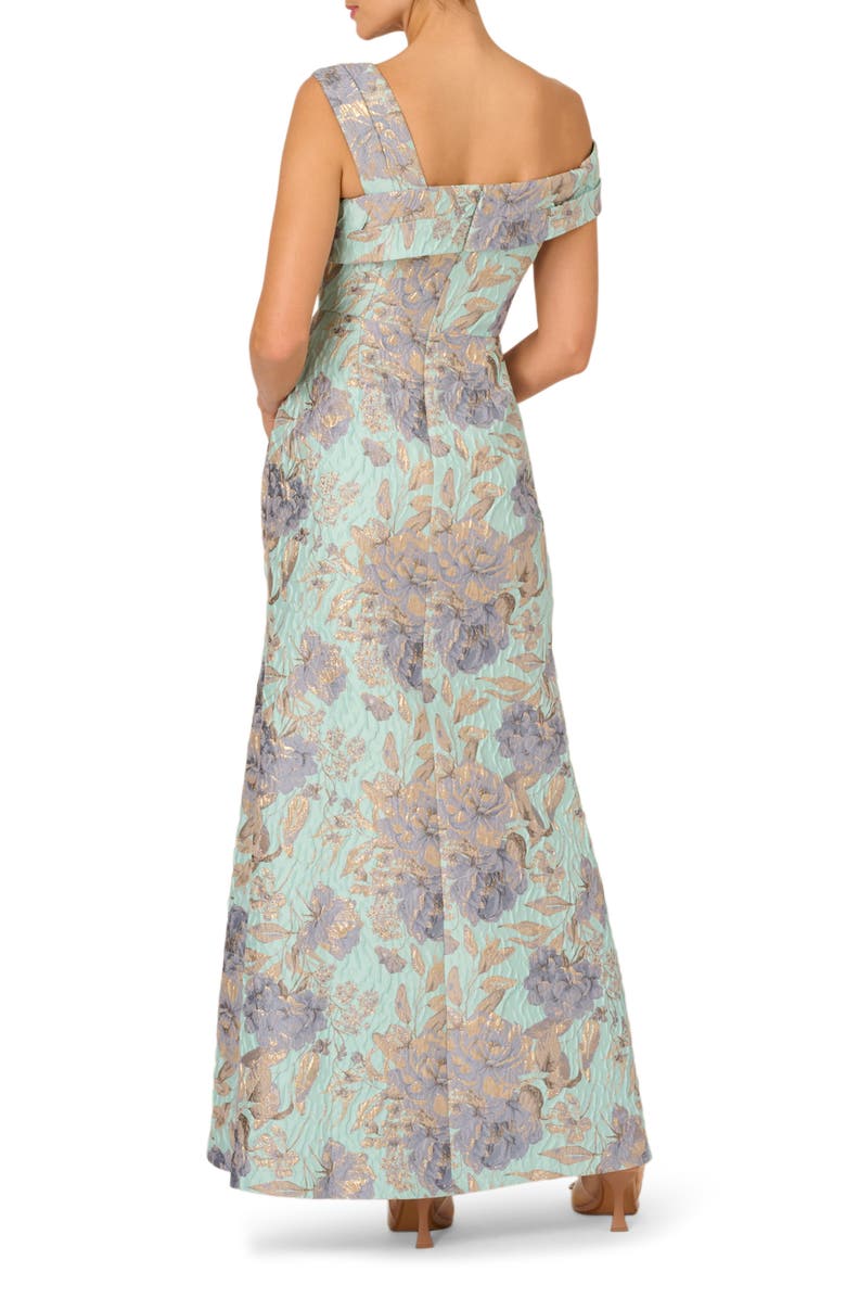 Adrianna Papell Metallic Floral Jacquard Mermaid Gown, Alternate, color, Blue/ Mint Multi