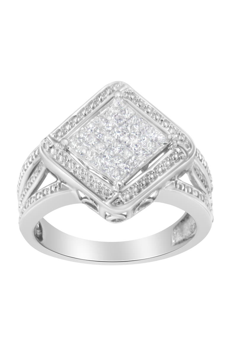 Silver 2/5 Cttw Princess Cut Diamond Cluster Composite Cocktail Ring, Alternate, color, Silver