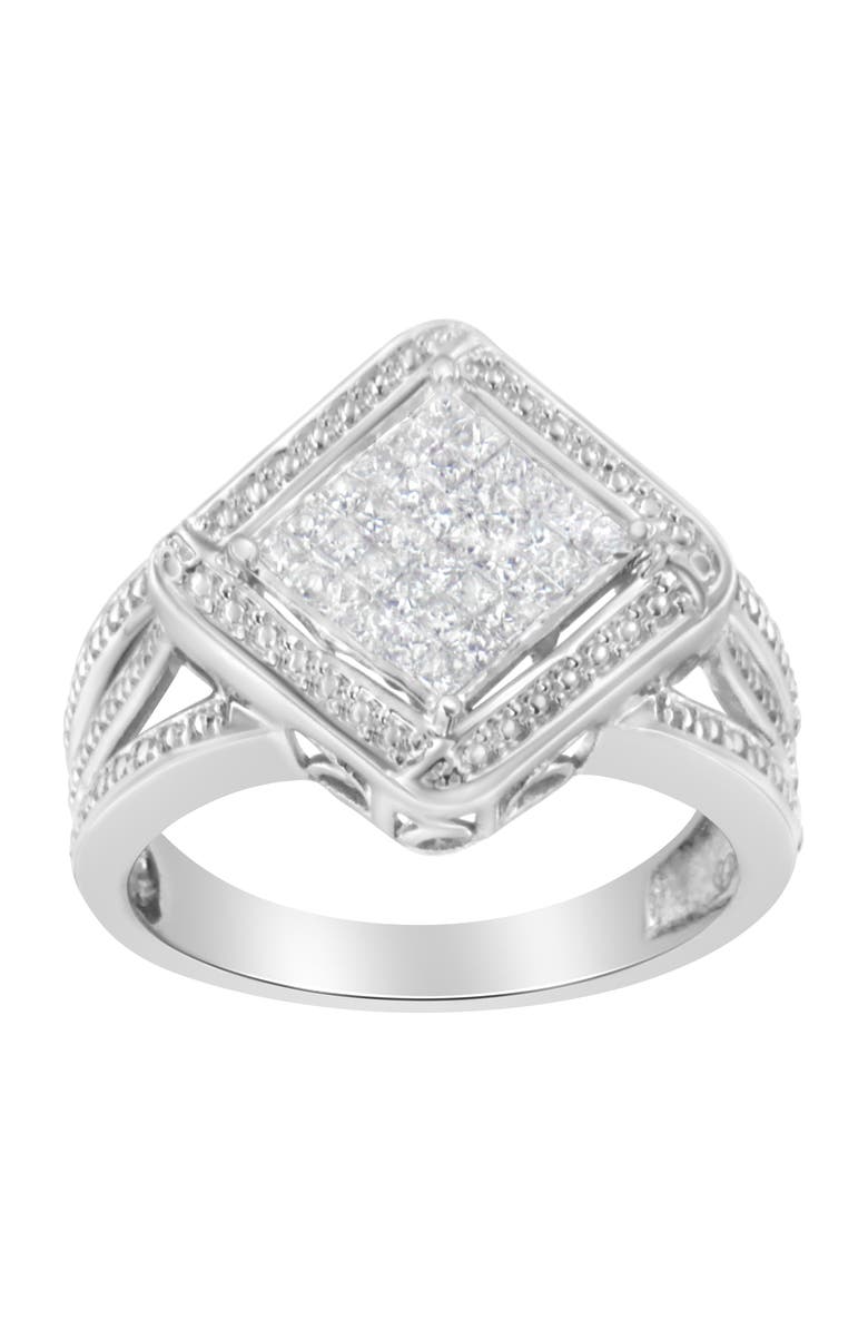 Haus of Brilliance Silver 2/5 Cttw Princess Cut Diamond Cluster Composite Cocktail Ring, Alternate, color, Silver