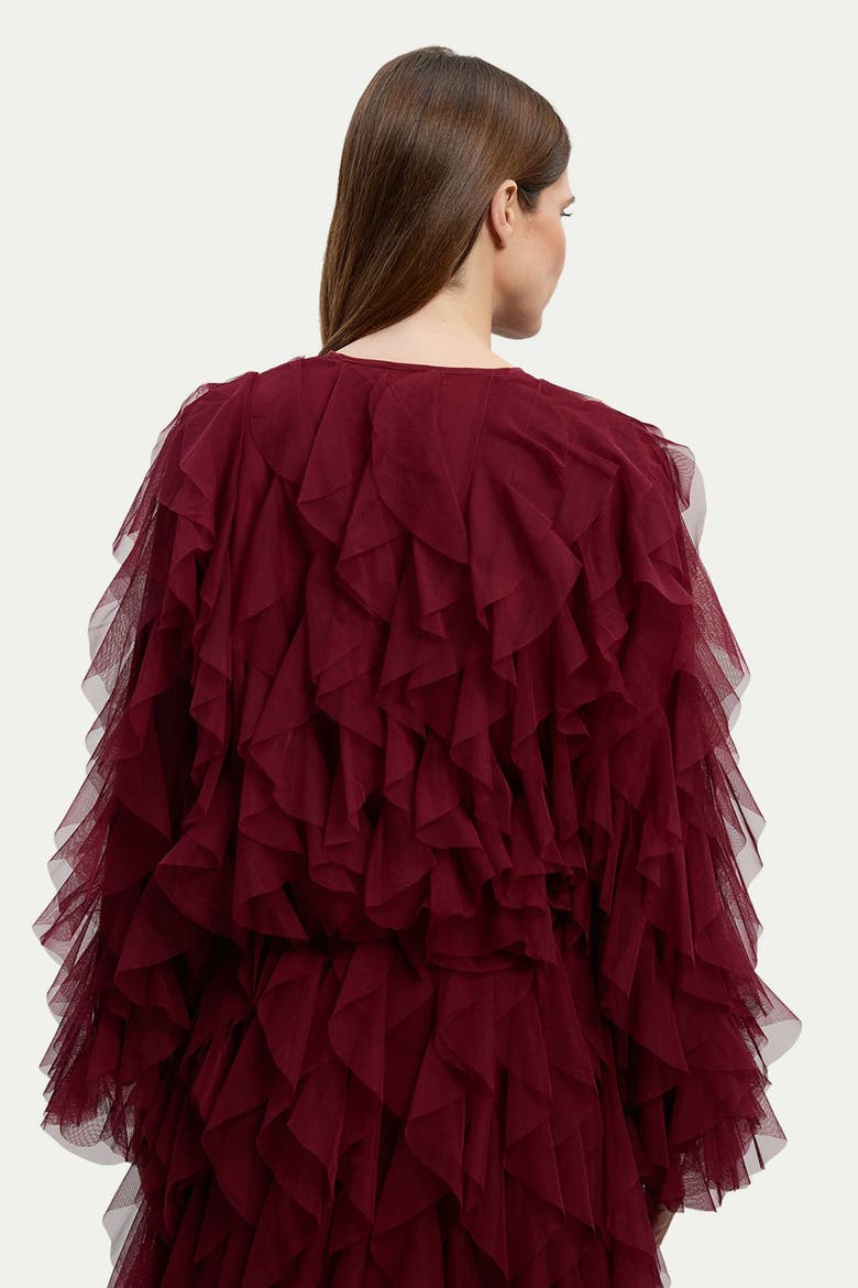 Tulle Ruffle Detail Woven Jacket, Alternate, color, Cabernet