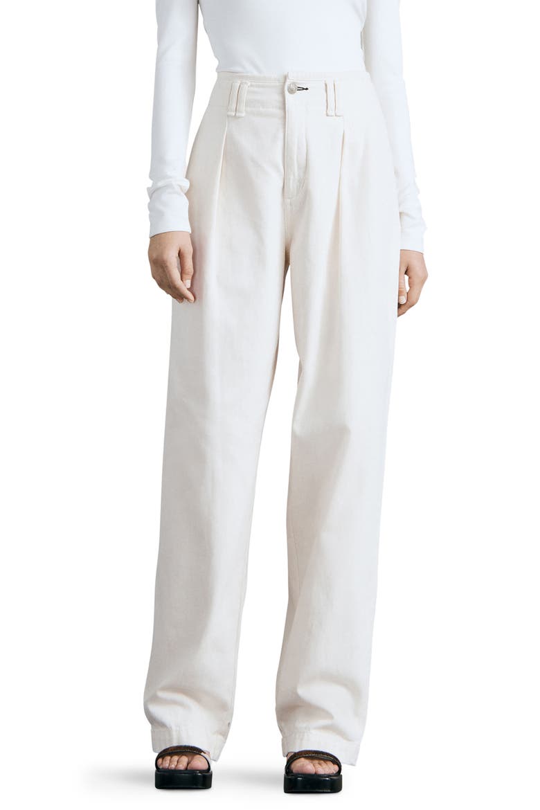 Pleated High Waist Cotton Trousers, Main, color, ECRU