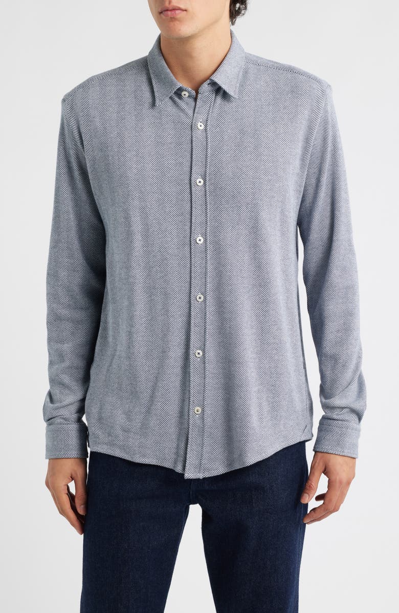 BOSS Roan Kent Cotton Button-Up Shirt, Main, color, Dark Blue