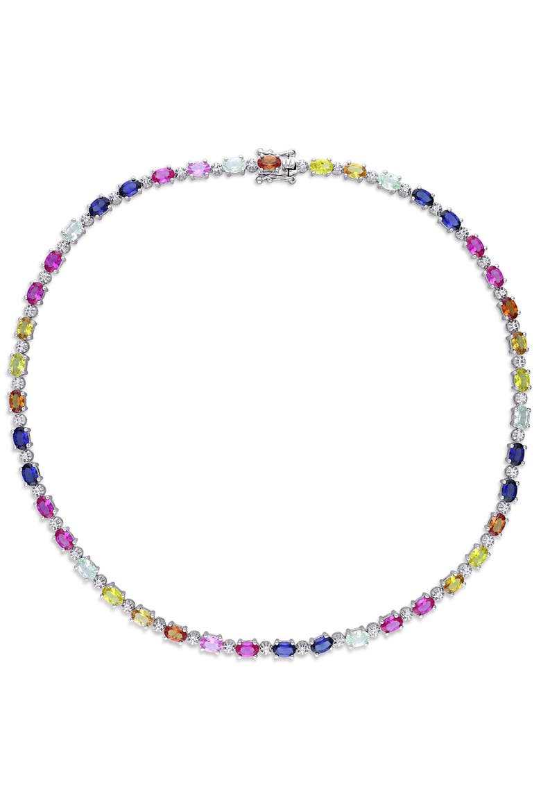 Multi-Color Created Sapphire Tennis Necklace, Alternate, color, Sterling Silver