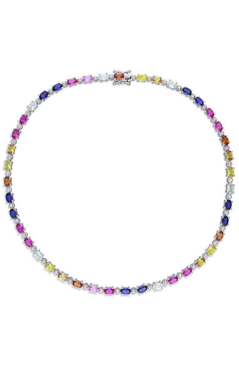 Julianna B. Multi-Color Created Sapphire Tennis Necklace, Alternate, color, Sterling Silver