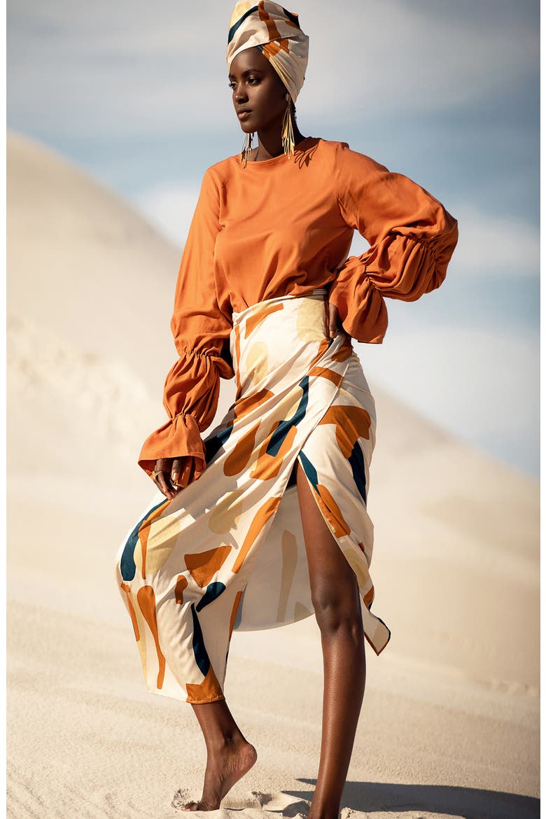 Seur Tilo Print Maxi Wrap Skirt, Alternate, color, CREAM