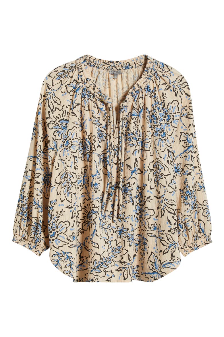 Floral Cotton Peasant Top, Alternate, color, STONE/ BLUE CRUSH MULTI