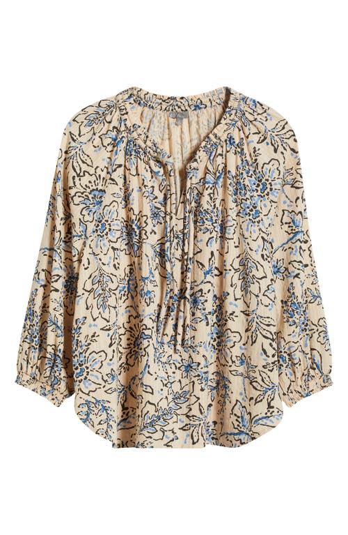 Wit & Wisdom Floral Cotton Peasant Top In Stone/blue Crush Multi