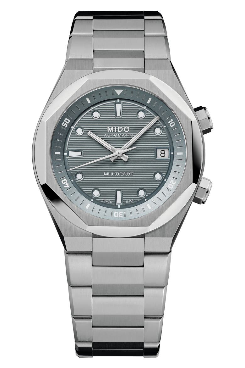 Multifort 8 Two Crowns Automatic Bracelet Watch, 40mm, Main, color, GREY