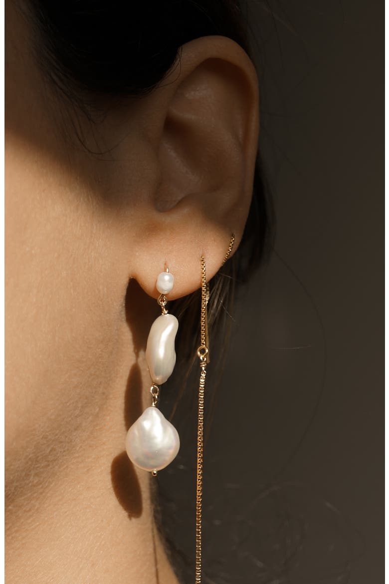Karo Genuine Pearl Linear Drop Earrings, Alternate, color, GOLD