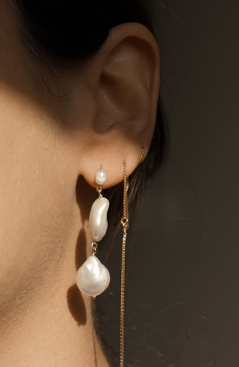 KOZAKH Karo Genuine Pearl Linear Drop Earrings, Alternate, color, Gold