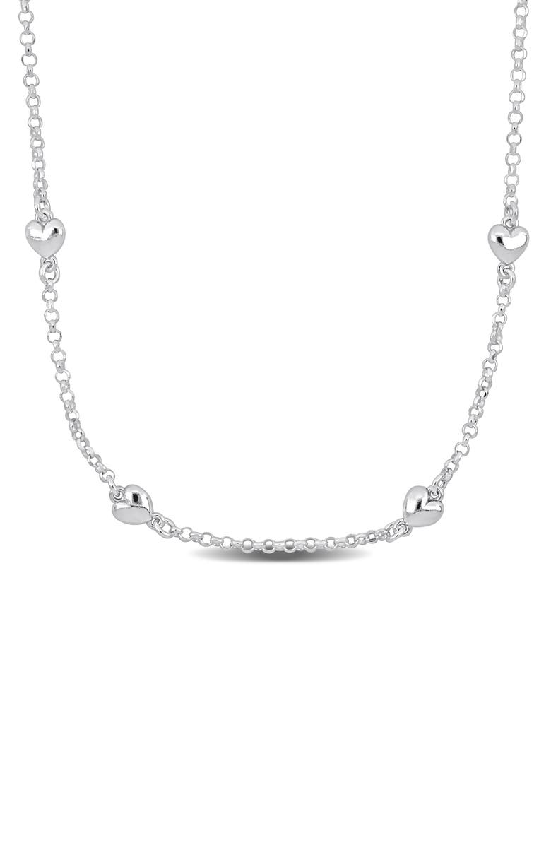 DELMAR Heart Station Chain Necklace, Main, color, Silver