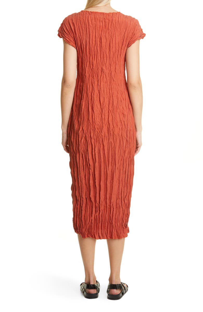 TOTEME Crinkled Cap Sleeve Habutai Silk Midi Dress, Alternate, color, Bloody Mary