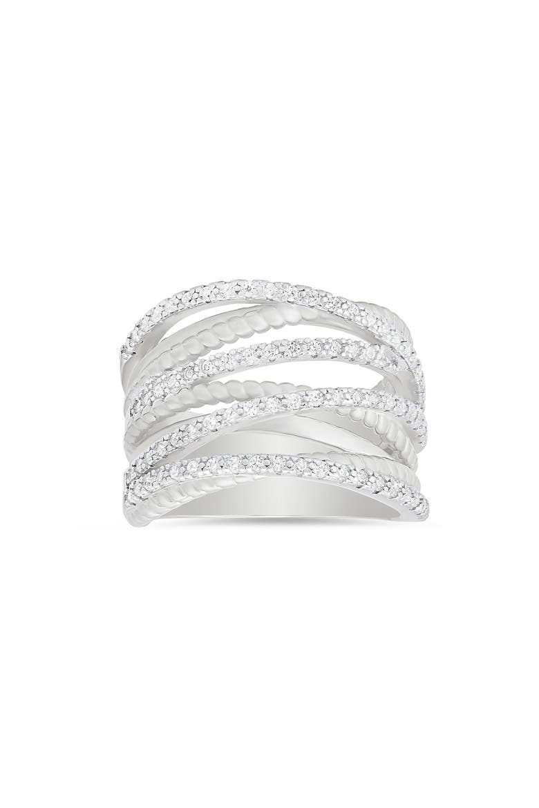 Cubic Zirconia Twisted Crossover Ring, Main, color, SILVER
