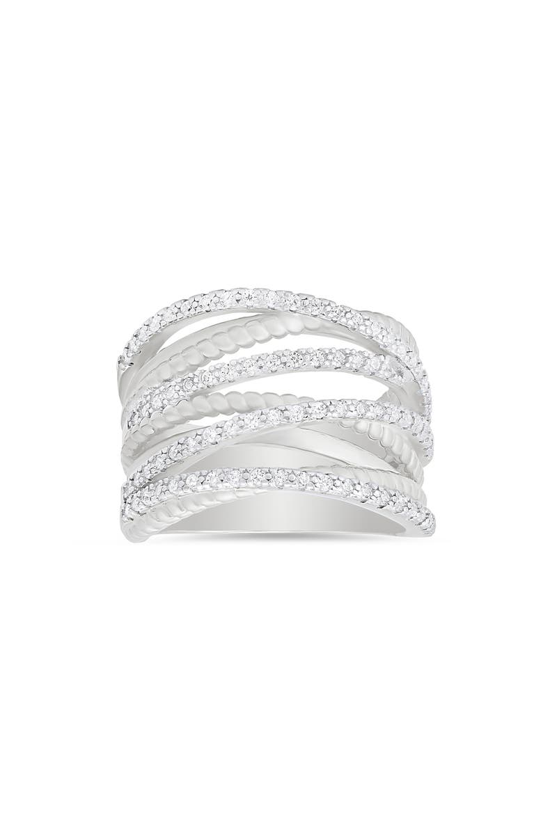Queen Jewels Cubic Zirconia Twisted Crossover Ring, Main, color, Silver