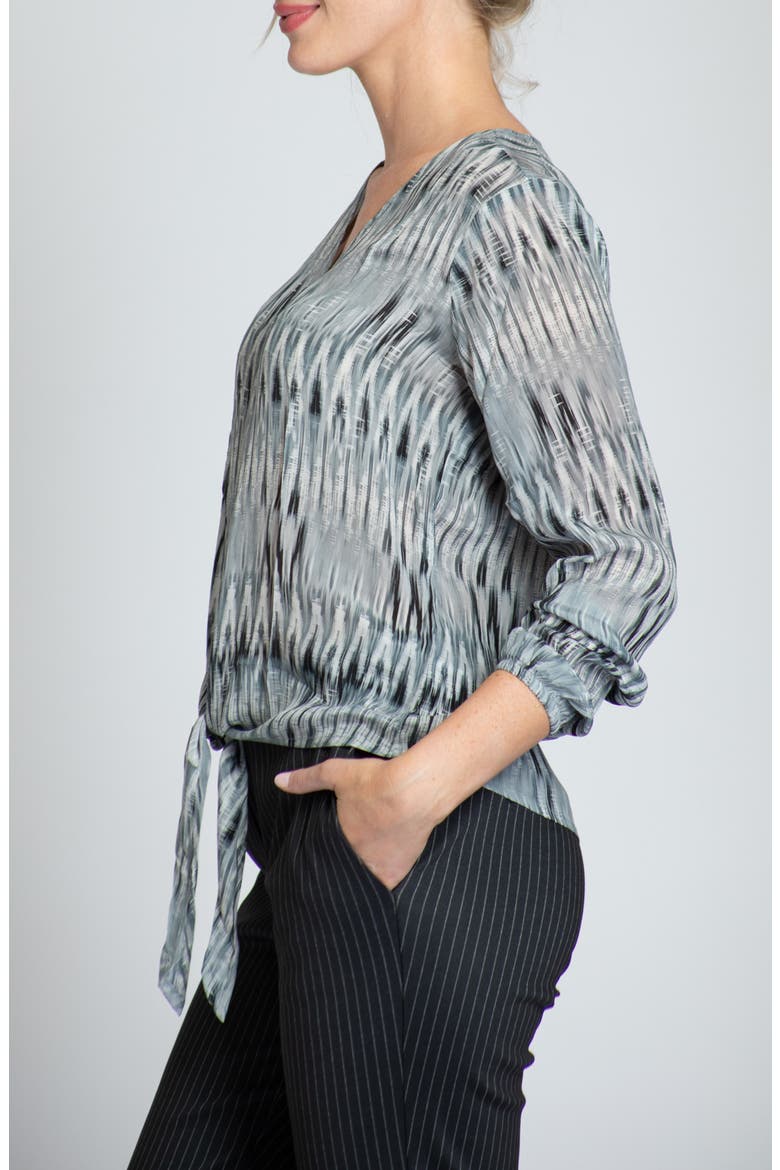 Print V-Neck Tie Front Chiffon Top, Alternate, color, GREY MULTI