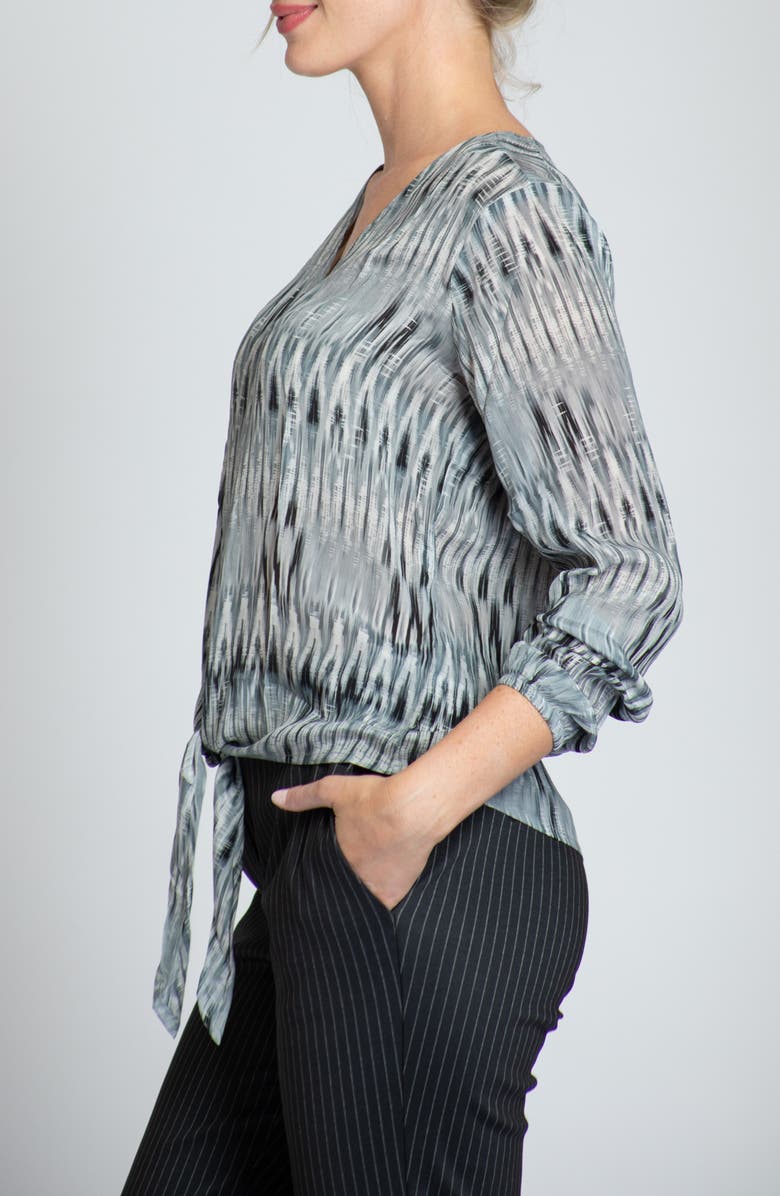 APNY Print V-Neck Tie Front Chiffon Top, Alternate, color, Grey Multi