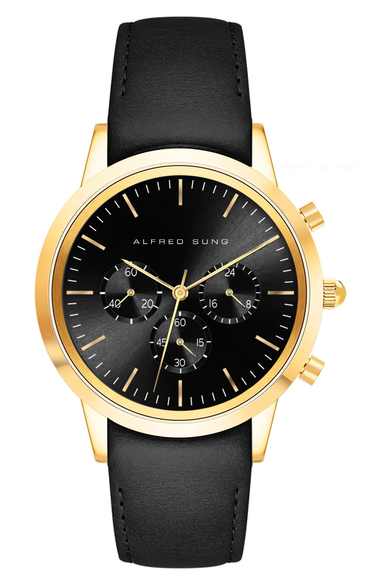 Alfred Sung Chronograph Leather Strap Watch, 42mm