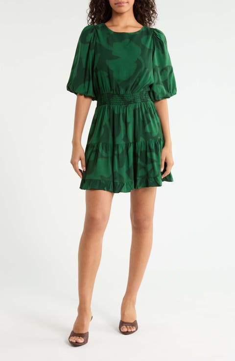 Benti Floral Print Smocked Waist Dress