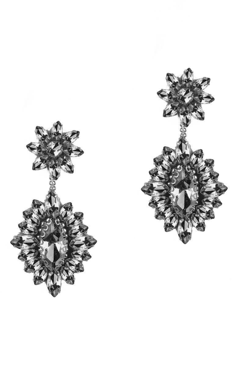 Deepa Gurnani Alianah Crystal Drop Earrings, Main, color, Gunmetal