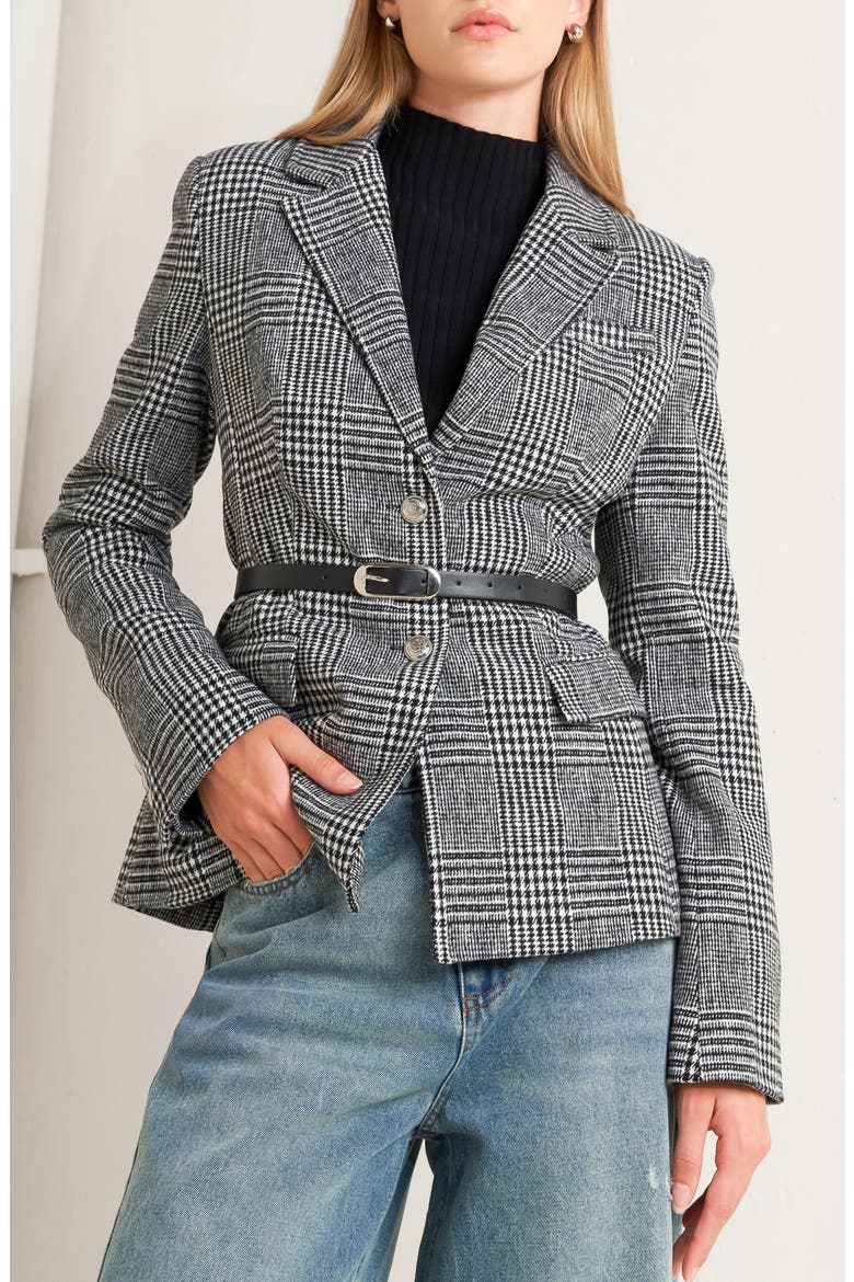 Houndstooth Plaid Blazer, Alternate, color, BLACK WHITE