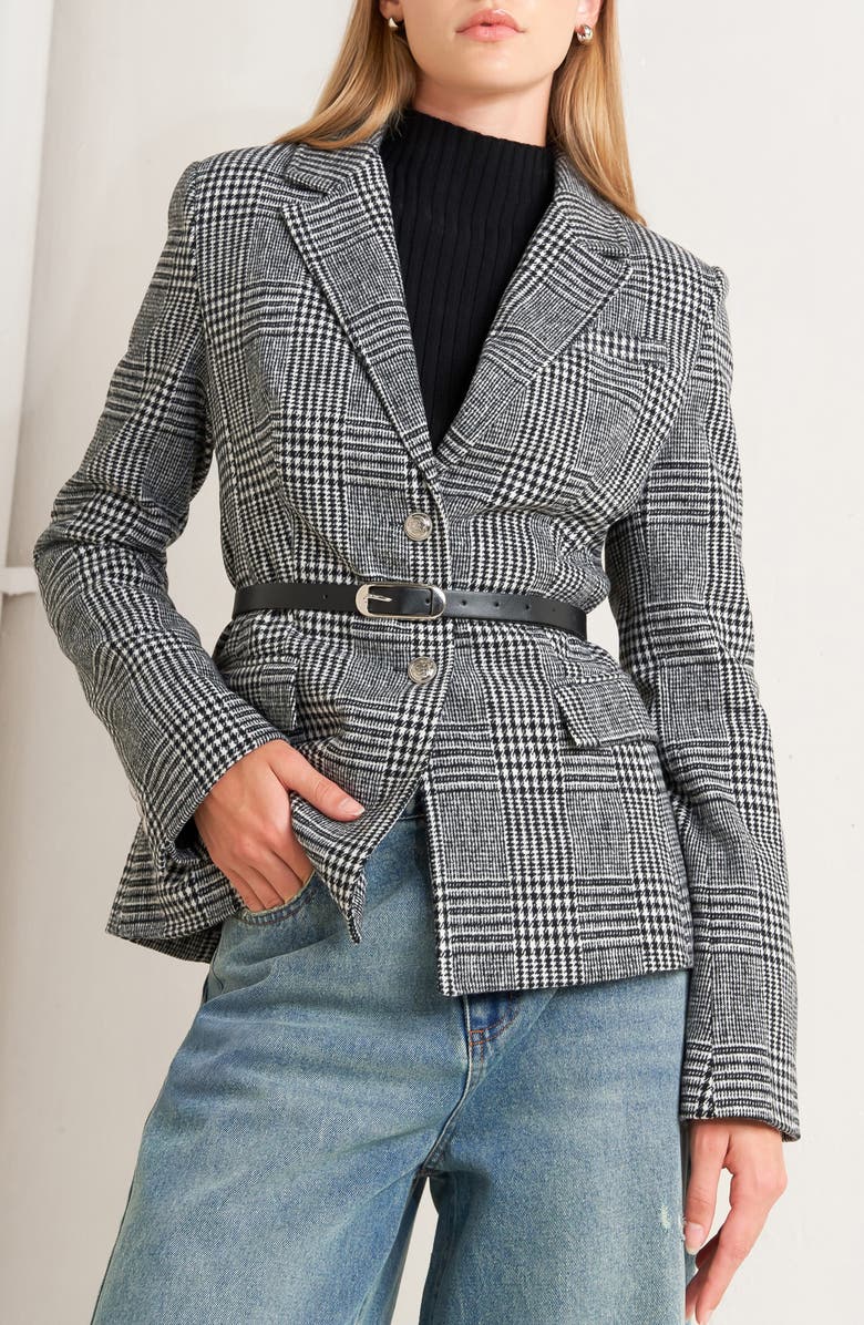 FREEMARKET Houndstooth Plaid Blazer, Alternate, color, Black White