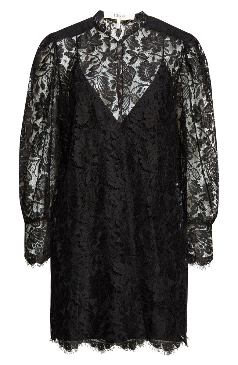 Chloé Long Sleeve Lace Minidress, Alternate, color, Black