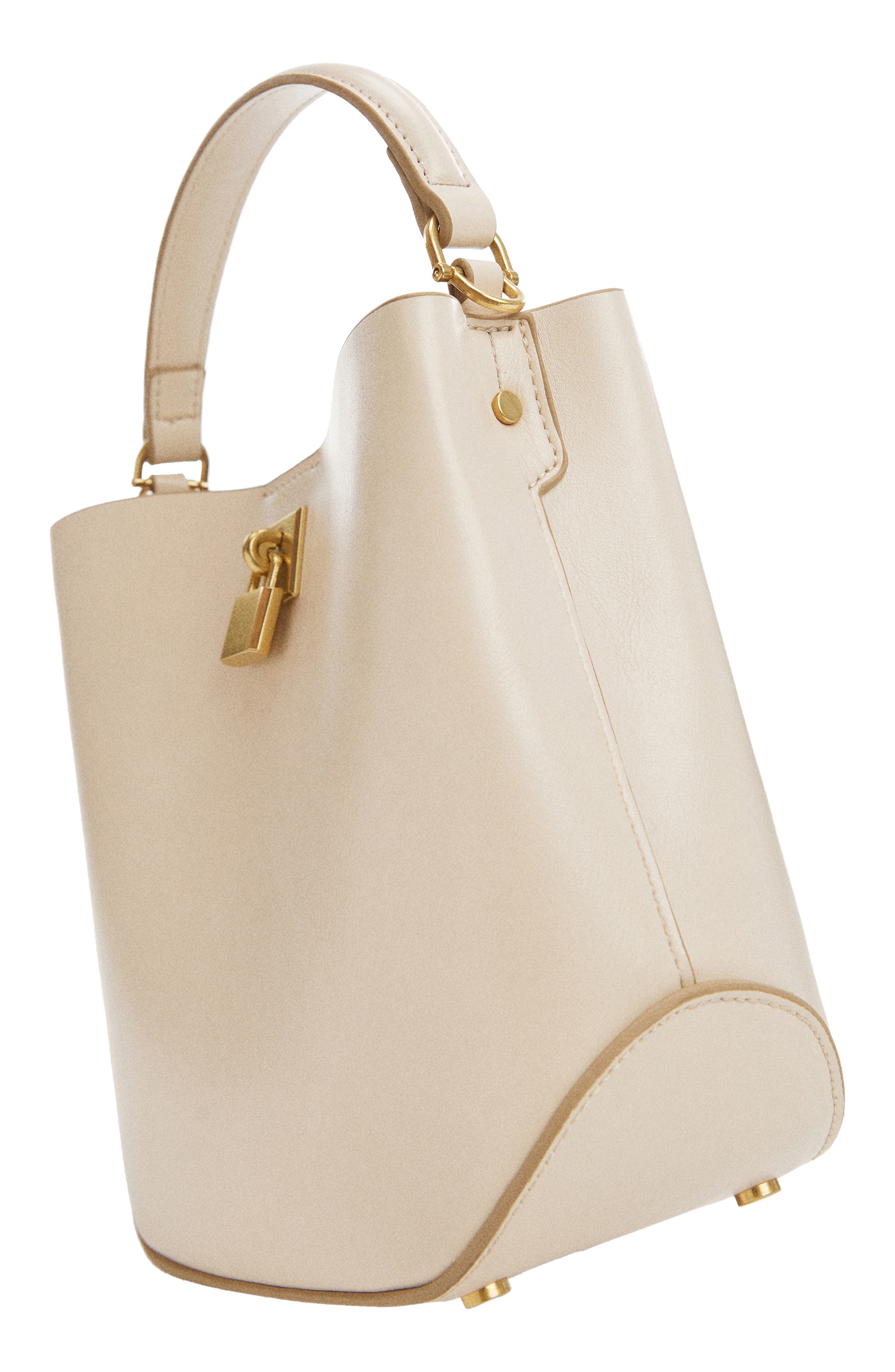 MANGO Mini Faux Leather Shopper Bag, Alternate, color, Off White