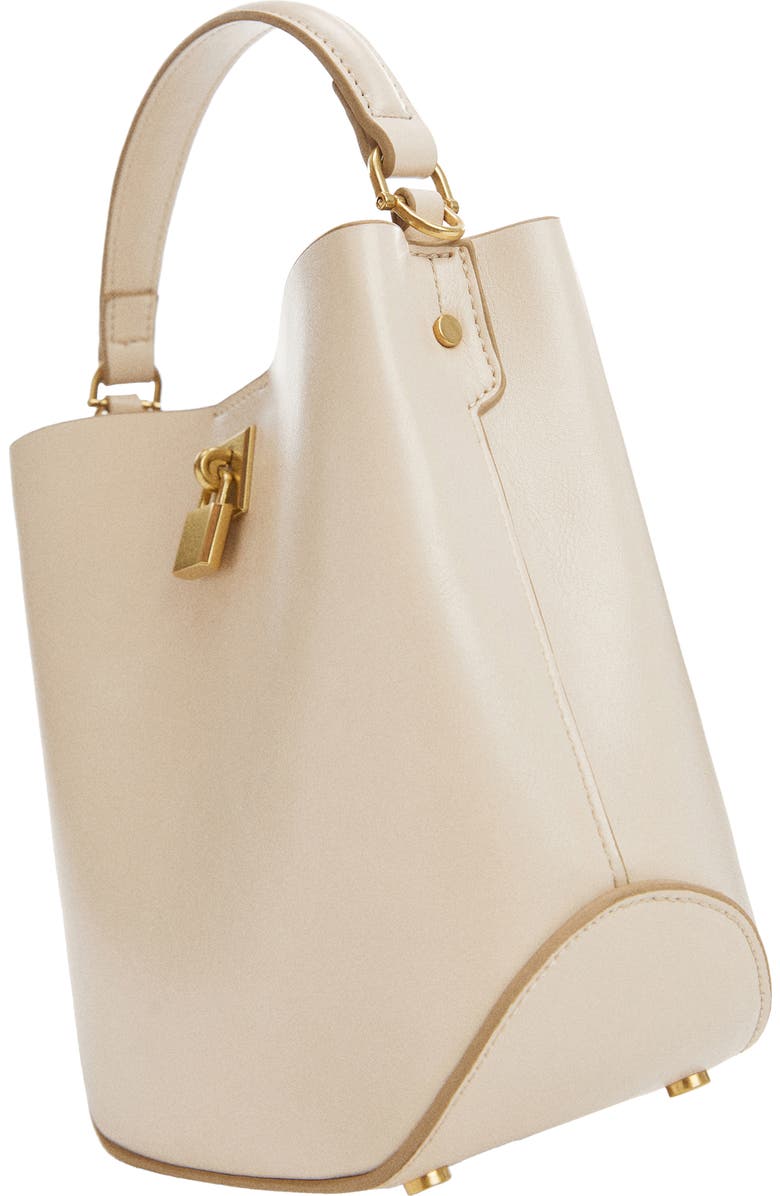 MANGO Mini Faux Leather Shopper Bag, Alternate, color, Off White
