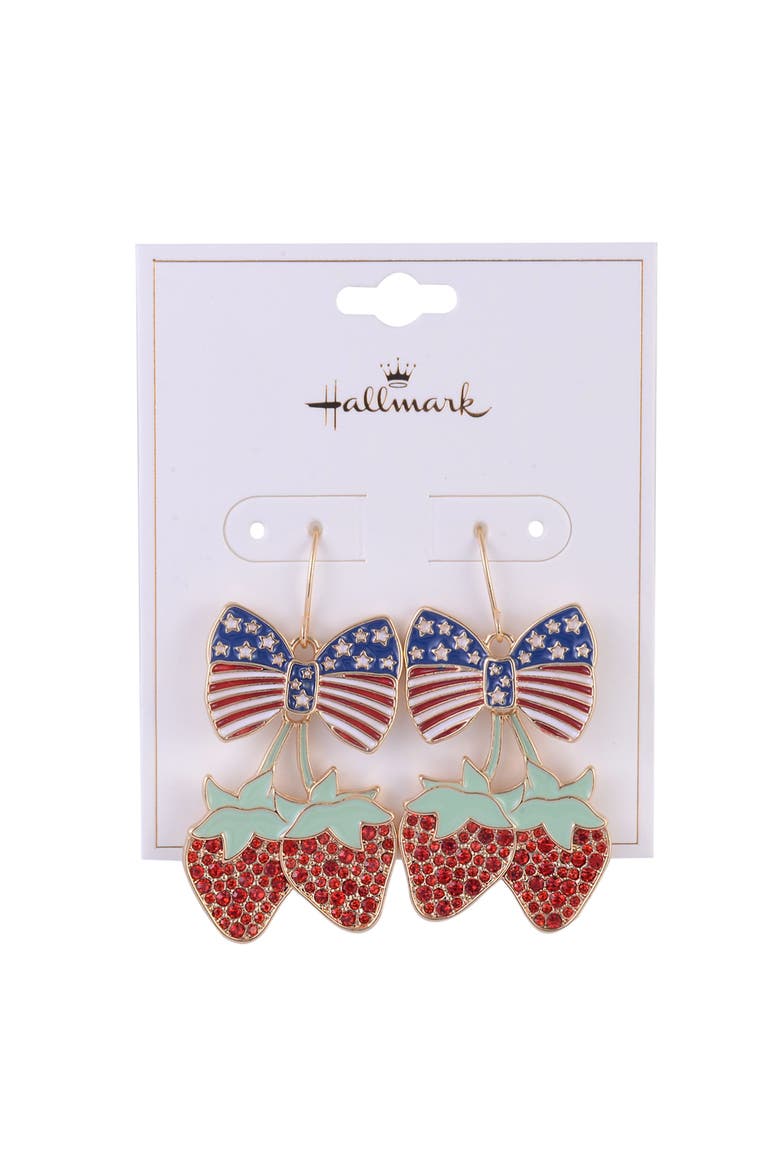 Strawberry and American Flag Bow Earring, Alternate, color, Red
