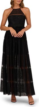 Adrianna Papell Mixed Lace A-Line Gown