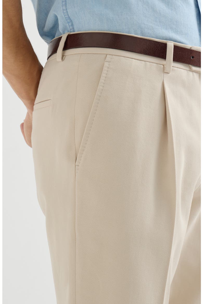 Cotton and virgin wool gabardine trousers with pleat, Alternate, color, Ivory