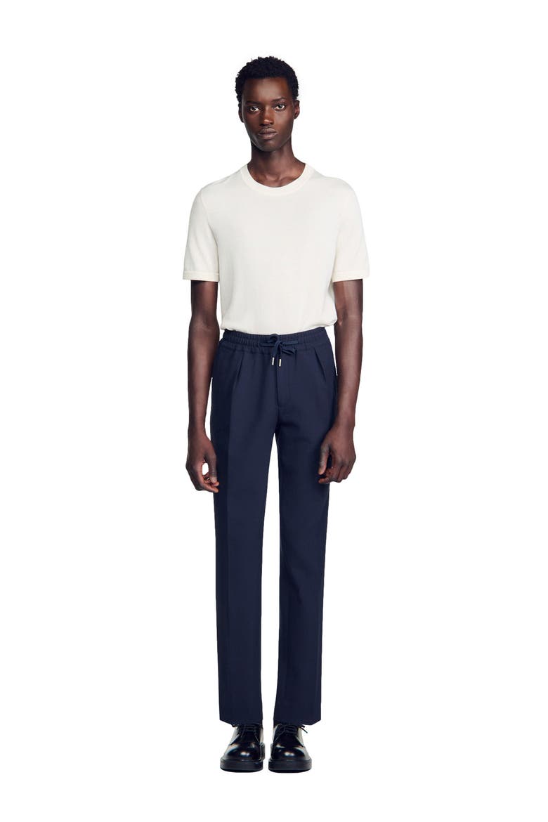 Elasticated straight-leg trousers, Alternate, color, Navy blue